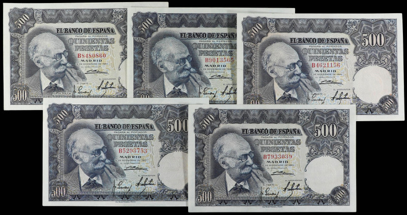 SPANISH BANK NOTES: ESTADO ESPAÑOL

Lote 5 billetes 500 Pesetas. 15 Noviembre ...