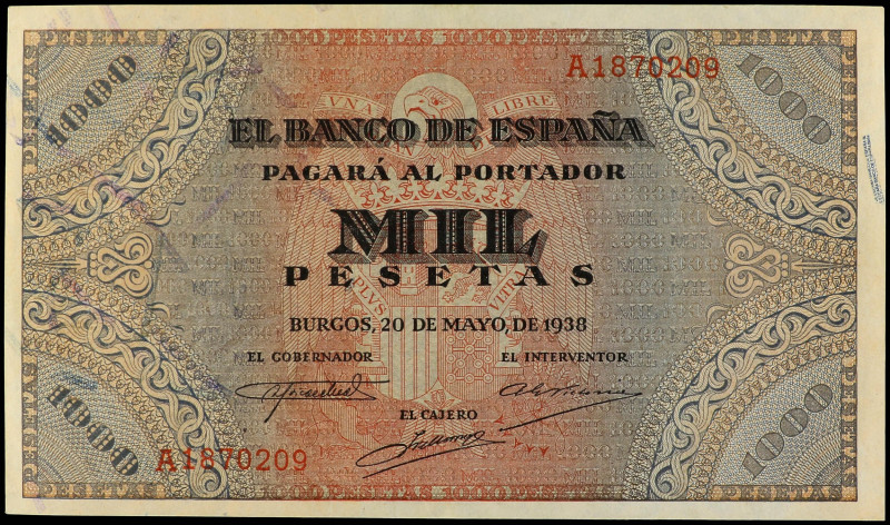 SPANISH BANK NOTES: ESTADO ESPAÑOL

1.000 Pesetas. 20 Mayo 1938. Defensa del p...