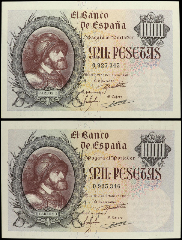 SPANISH BANK NOTES: ESTADO ESPAÑOL

Lote 2 billetes 1.000 Pesetas. 21 Octubre ...