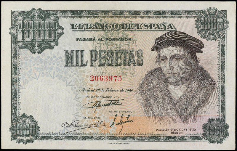 SPANISH BANK NOTES: ESTADO ESPAÑOL

1.000 Pesetas. 19 Febrero 1946. Luis Vives...