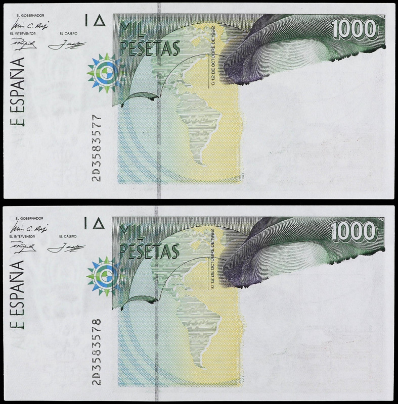 SPANISH BANK NOTES: ESTADO ESPAÑOL

Lote 2 billetes 1.000 Pesetas. 12 Octubre ...