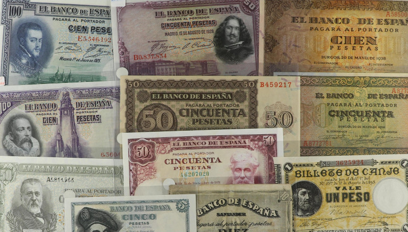 SPANISH BANK NOTES

Lote 12 billetes 5 a 100 Pesetas. 1895 a 1951. Incluye 2x ...