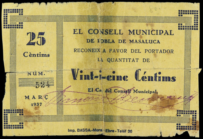 PAPER MONEY OF THE CIVIL WAR: CATALUNYA

Catalonia

25 Cèntims. Març 1937. C...