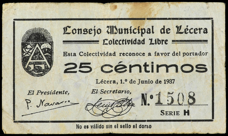 PAPER MONEY OF THE CIVIL WAR: ARAGON

Aragon

25 Céntimos. 1 Junio 1937. C.M...