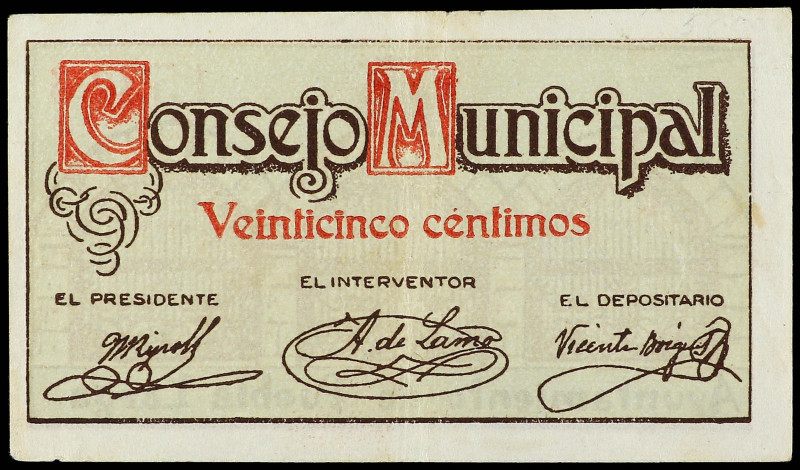 PAPER MONEY OF THE CIVIL WAR: VALENCIA

Valencia

25 Céntimos. C.M. de PUEBL...