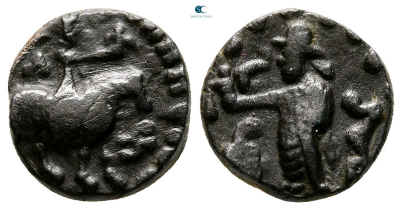 Indo-Skythians. Azes 58-12 BC. 
Drachm Æ

13 mm, 2,42 g



Very Fine