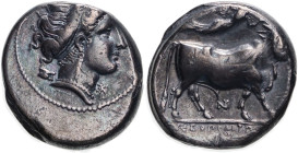 Ancient Greece: Campania, Neapolis circa 300-275 BC Silver Didrachm Good Very Fine; obv. struck off-centre, beautifully toned