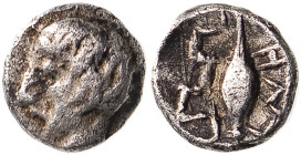 Ancient Greece: Ionia, Magnesia ad Maeandrum circa 400-350 BC Silver Tetartemorion About Very Fine