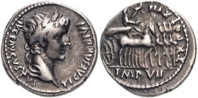 Roman Empire Tiberius AD 15-16 Silver Denarius About Good Very Fine; exhibiting a wonderful, shimmering old cabinet tone