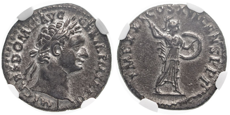 ROMAN EMPIRE. Domitian. 
Silver denarius, AD 92. Rome. 
Obv: IMP CAES DOMIT AV...