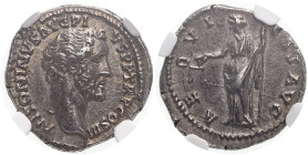 Roman Empire Antoninus Pius AD 140-143 Silver Denarius NGC AU - boasting a stunning old cabinet tone