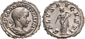 Roman Empire Gordian III AD 241 Silver Denarius Good Extremely Fine; well-detailed and lustrous