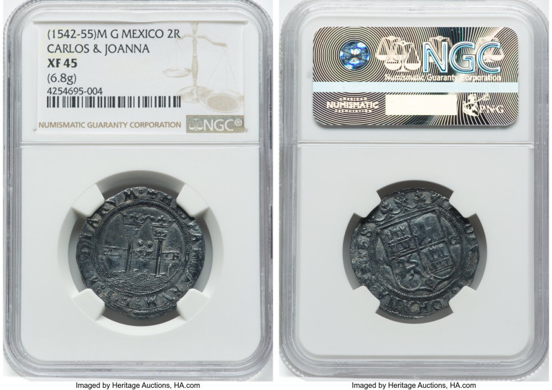 Charles & Johanna "Late Series" 2 Reales ND (1542-1555) M-G XF45 NGC, Mexico Cit...