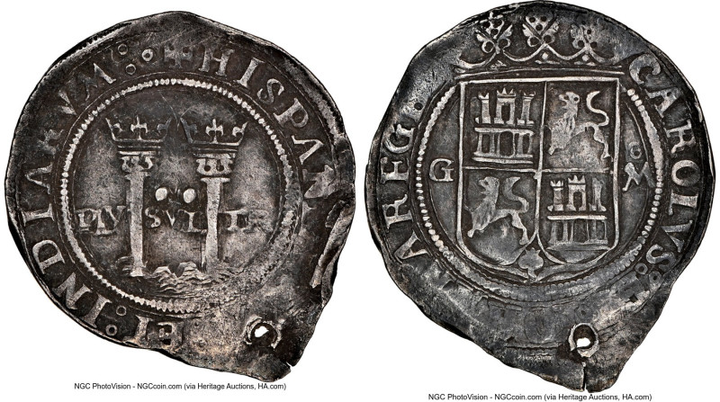 Charles & Johanna "Late Series" 2 Reales ND (1542-1555) G-Mo XF Details (Holed) ...