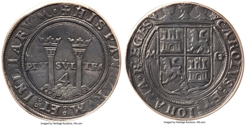 Charles & Johanna "Late Series" 4 Reales ND (1516-1556) M-G AU50 PCGS, Mexico Ci...