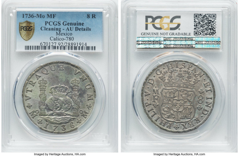 Philip V 8 Reales 1736 Mo-MF AU Details (Cleaned) PCGS, Mexico City mint, Cal-78...