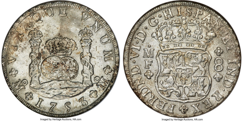 Ferdinand VI 8 Reales 1753 Mo-MF MS61 NGC, Mexico City mint, KM104.1. Powdery wh...