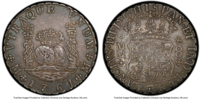 Charles III 8 Reales 1761 Mo-MM AU53 PCGS, Mexico City mint, KM105, Cal-1074. Ti...