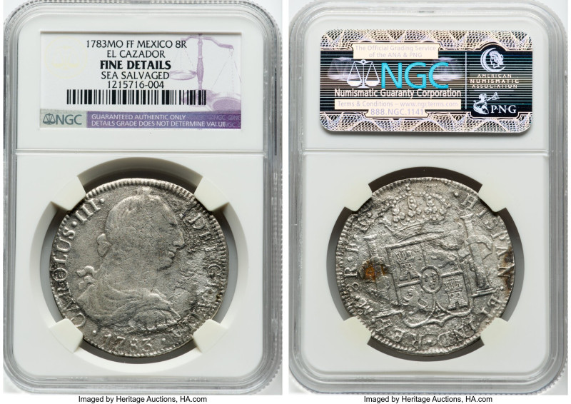 Charles III Pair of Certified "El Cazador" 8 Reales 1783 Mo-FF Fine Details (Sea...