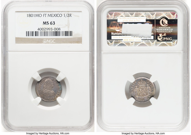 Charles IV 1/2 Real 1801 Mo-FT MS63 NGC, Mexico City mint, KM72, Cal-287. The di...