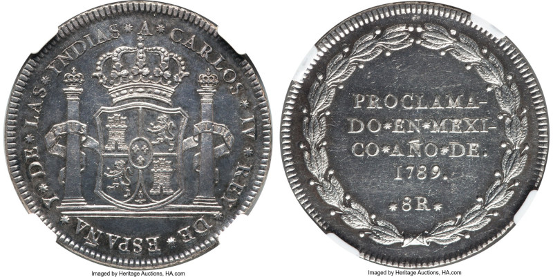 Charles IV silver "Proclamation" 8 Reales 1789 MS62 NGC, Mexico City Mint, KM-Q2...