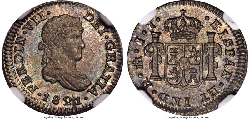 Ferdinand VII 1/2 Real 1821 Mo-JJ MS65 NGC, Mexico City mint, KM74, Calico-412. ...