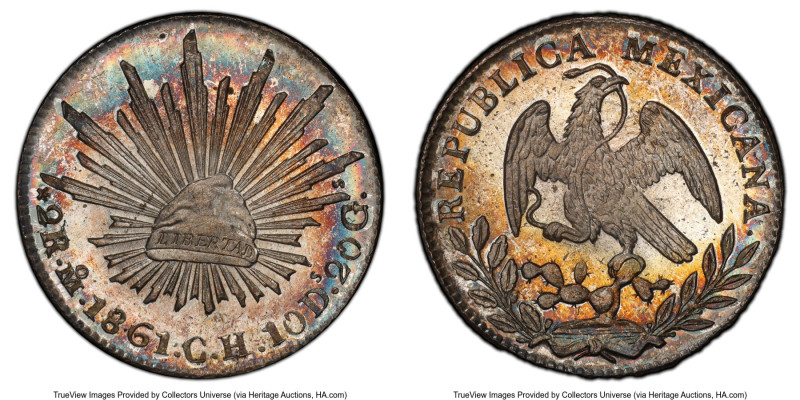 Republic 2 Reales 1861 Mo-CH MS67 PCGS, Mexico City mint, KM374.10. A conditiona...