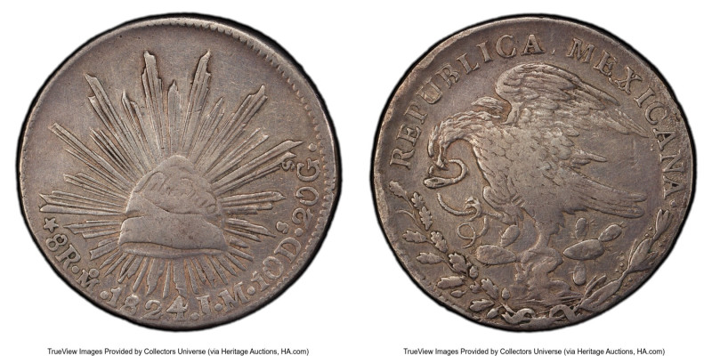 Republic "Hookneck" 8 Reales 1824 Mo-JM VF Details (Cleaned) PCGS, Mexico City m...