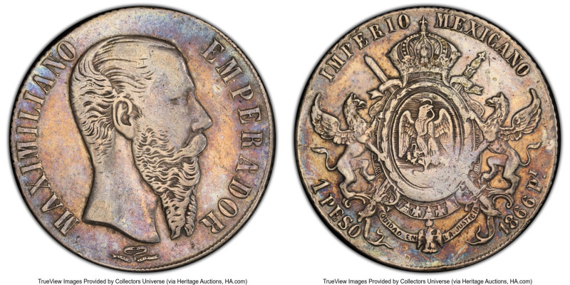 Maximilian Peso 1866-Pi XF45 PCGS, San Luis Potosi mint, KM388.2. A scarce branc...