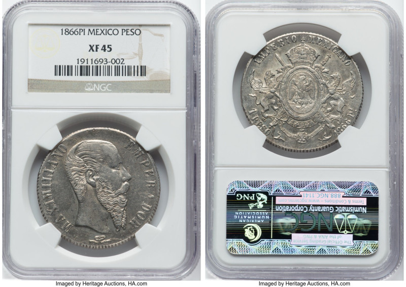 Maximilian Peso 1866-Pi XF45 NGC, San Luis Potosi mint, KM388.2. HID09801242017 ...