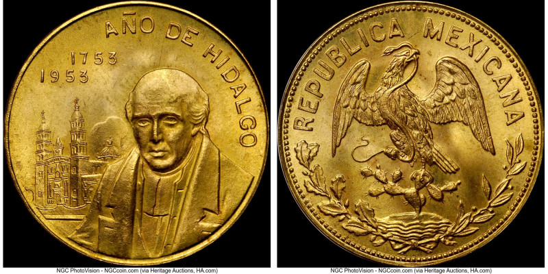 Estados Unidos gold "Hidalgo" 10 Pesos 1953 MS65 NGC, KM-M91A. 200th Anniversary...