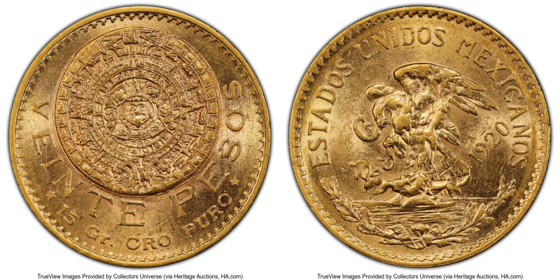 Estados Unidos gold 20 Pesos 1920/10 MS62 PCGS, Mexico City mint, KM478. HID0980...