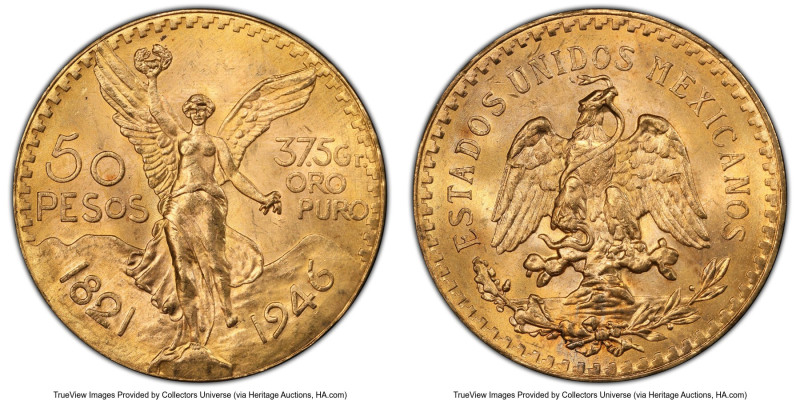 Estados Unidos gold 50 Pesos 1946 MS65 PCGS, Mexico City mint, KM481, Fr-172. Pr...