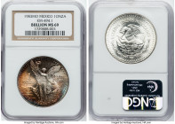 Estados Unidos silver "Libertad" Onza 1983-Mo MS69 NGC, Mexico city mint, KM494.1. This striking Gem features a beautiful amber and teal toning to acc...