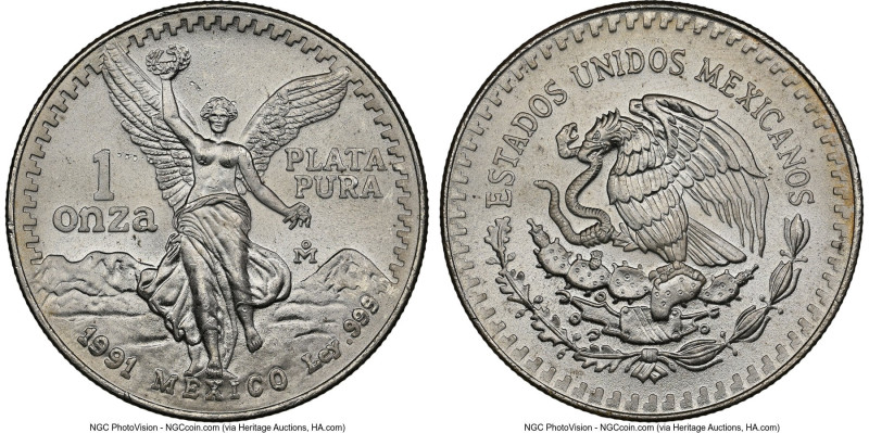 Estados Unidos Pair of Certified silver "Libertad" Onzas MS65 NGC, 1) 1991-Mo, M...