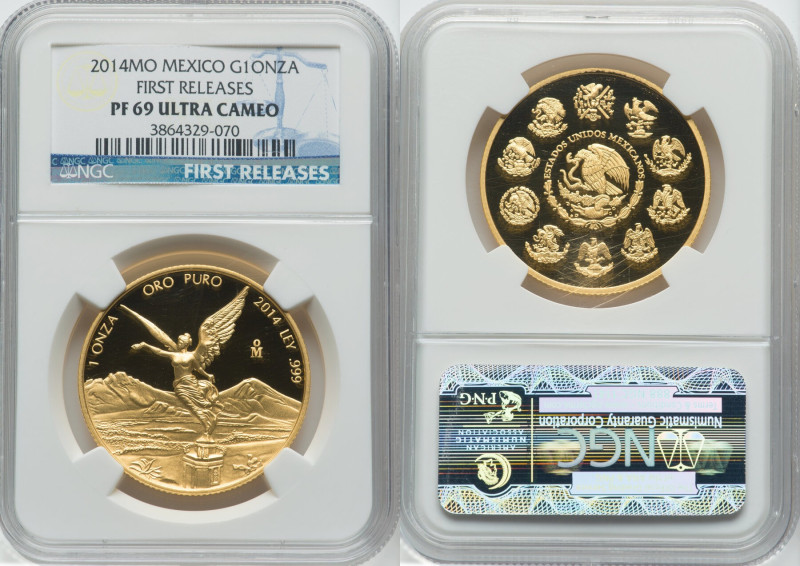 Estados Unidos 5-Piece Certified gold Proof "Libertad" Onza set 2014-Mo PR69 Ult...