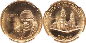 Estados Unidos gold "John Paul II Visit - Puebla Conference" Medal 1979 MS64 NGC, Mexico City mint, Grove-Unl. 34.20gm. JOANNES / PAULUS / II Pope fac...