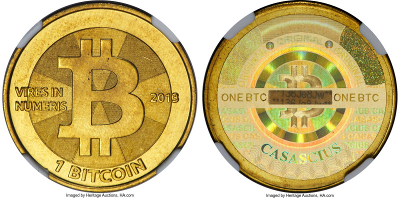 Casascius brass Loaded (Unredeemed) 1 Bitcoin (BTC) 2013 MS68 NGC, Ahonen-pg 94....