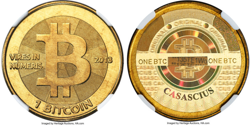 Casascius brass Loaded (Unredeemed) 1 Bitcoin (BTC) 2013 MS68 NGC, Ahonen-pg 94....