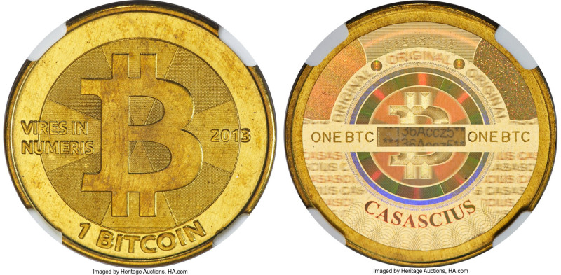 Casascius brass Loaded (Unredeemed) 1 Bitcoin (BTC) 2013 MS67 NGC, Ahonen-pg 94....