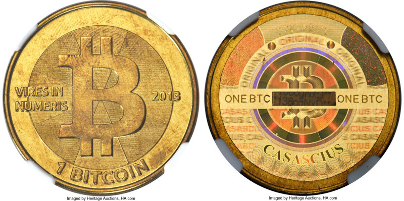 Casascius brass Loaded (Unredeemed) 1 Bitcoin (BTC) 2013 MS67 NGC, Ahonen-pg 94....