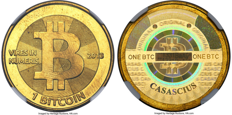 Casascius brass Loaded (Unredeemed) 1 Bitcoin (BTC) 2013 MS66 NGC, Ahonen-pg 94....