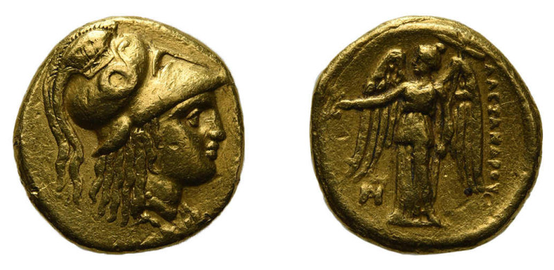 Griechen. Alexander d. Gr., 336-323, Goldstater, Sidon, Vs.: Kopf der Athena mit...