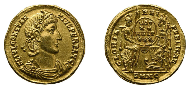 Römische Kaiserzeit. Constantinus II., 337 – 361, Solidus, Nicomedia, 350, Vs.: ...