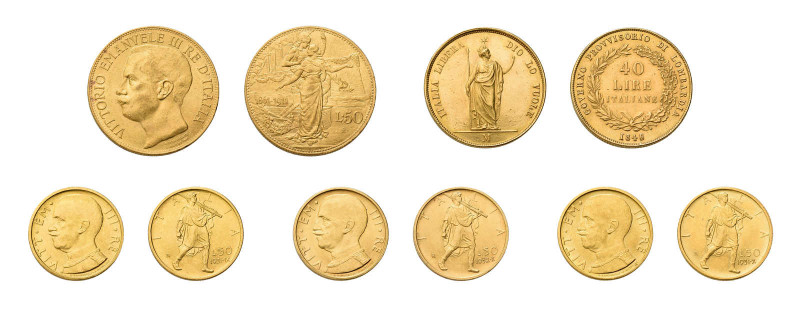 Italien. 5 Goldmünzen Italien. Dabei 50 Lire 1911 (KM 54), 2x 50 Lire 1931 (KM 7...