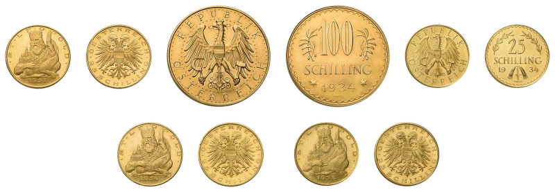 Österreich / Römisch Deutsches Reich. 5 Goldmünzen Republik Österreich. Dabei 4x...