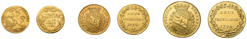 Schweiz. 3 Goldmünzen Schweiz. Dabei Doppelduplone 1794, Bern. 15.20 g. HMZ 2-21...