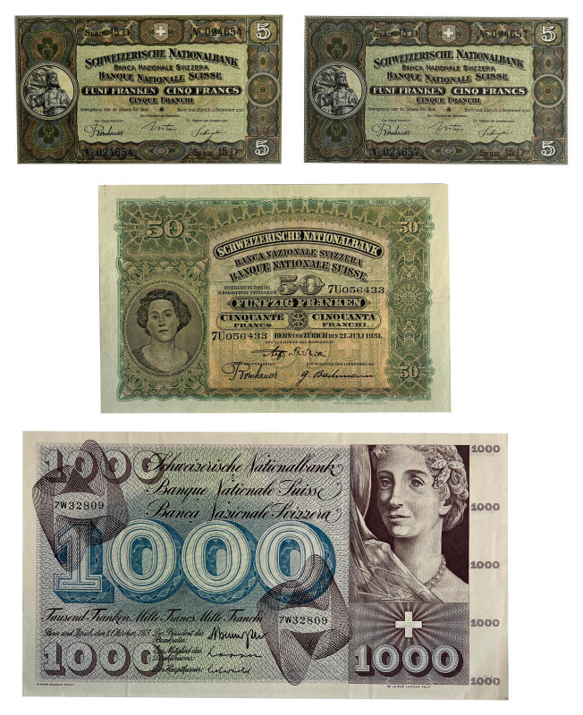 Partie Banknoten Schweiz in 1 Album. Dabei 24x 5 Franken mit 2x 1926 in bankfris...