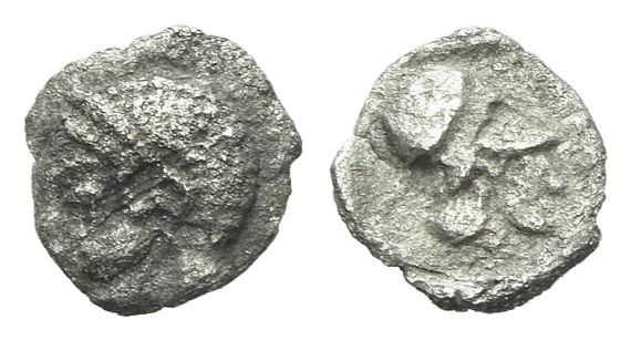 Asia Minor, Uncertain mint Tetartemorion V century BC, AR 6.00 mm., 0.10 g.

O...