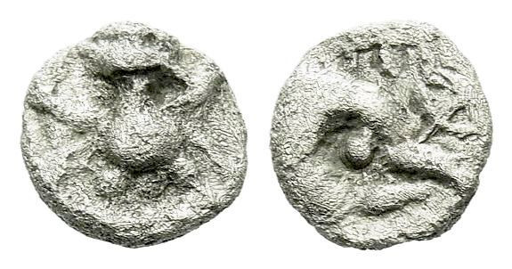 Ionia, Ephesus Tetartemorion circa 500-420, AR 6.00 mm., 0.17 g.

VF